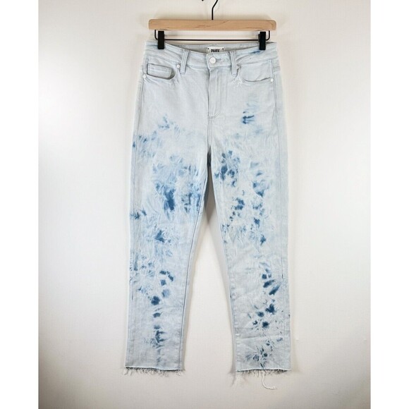 Paige Womens Jeans Blue Indigo Tie Dye Hoxton Slim Crop Straight Raw Hem Size 29 - Picture 2 of 10